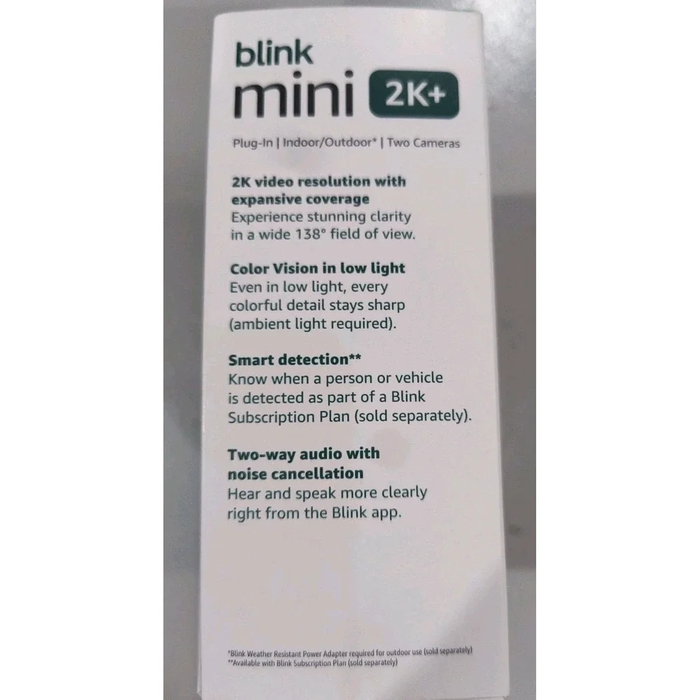 NEW 2 PACK Blink Mini 2k+ Cameras Indoor/Outdoor Plug-in 2K Video WHITE
